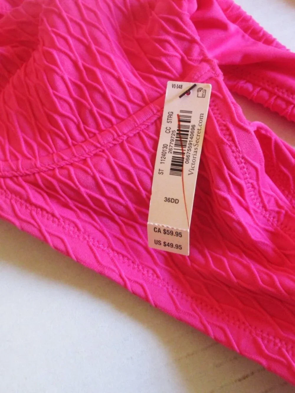 36DD/L VICTORIA SECRET Lace-Up Back Strappy Top Bikini Side Tie Cheeky Hot Pink
